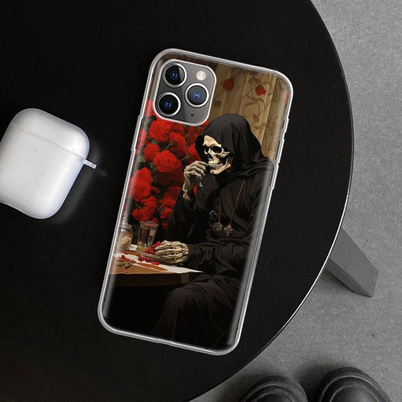 Reaper Skull Skeleton Gun Phone Case Cover for iPhone 11 12 13 Mini 14 15 Plus 16 Pro Max 17 Air 7 8 + SE Art Customized Fundas