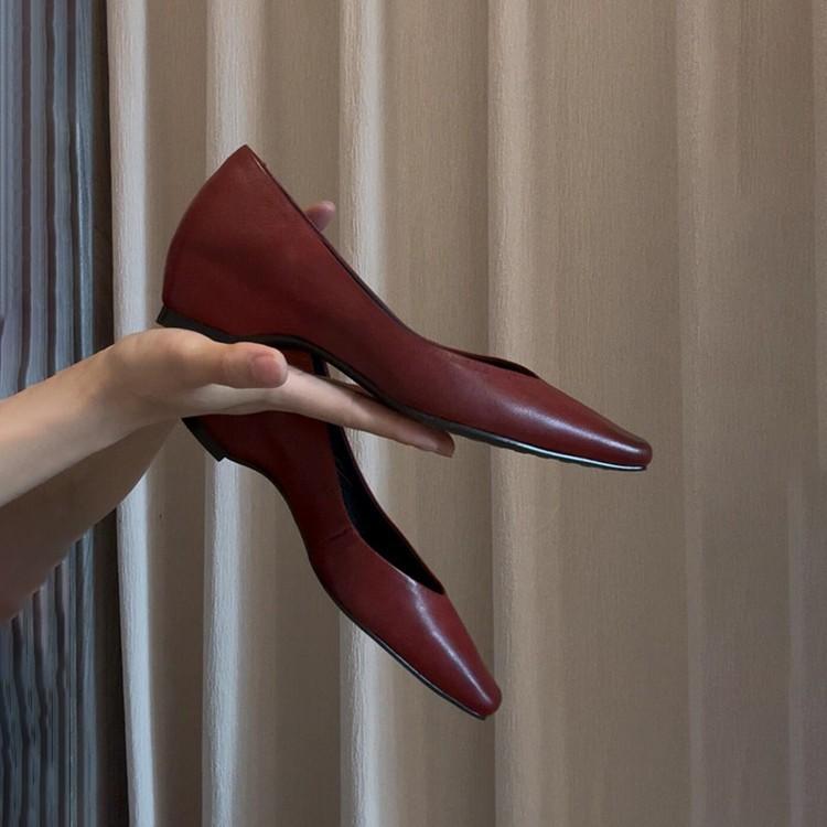 Sheepskin Version~ Retro Literary and Artistic Style Inner Height Increase Leather Shallow Mouth Single Shoes Women's Simple Sq