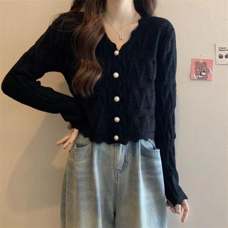 Knitted Cardigan Long-sleeve Sweater for Women Korean Style Early Autumn Top Fashionable Niche Designed Top