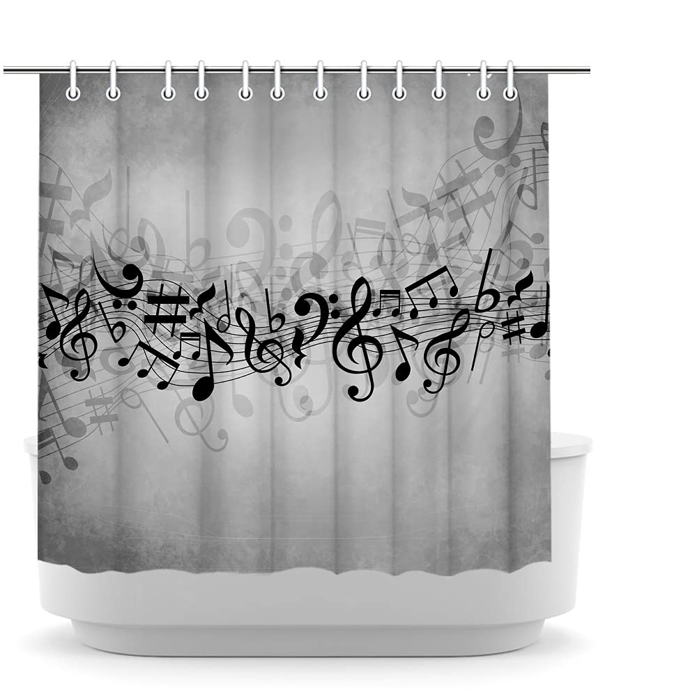 Music Shower Curtain Musical Notes Modern Romantic Art Elegant Polyester Fabric Bathroom Decor Curtains With Hooks