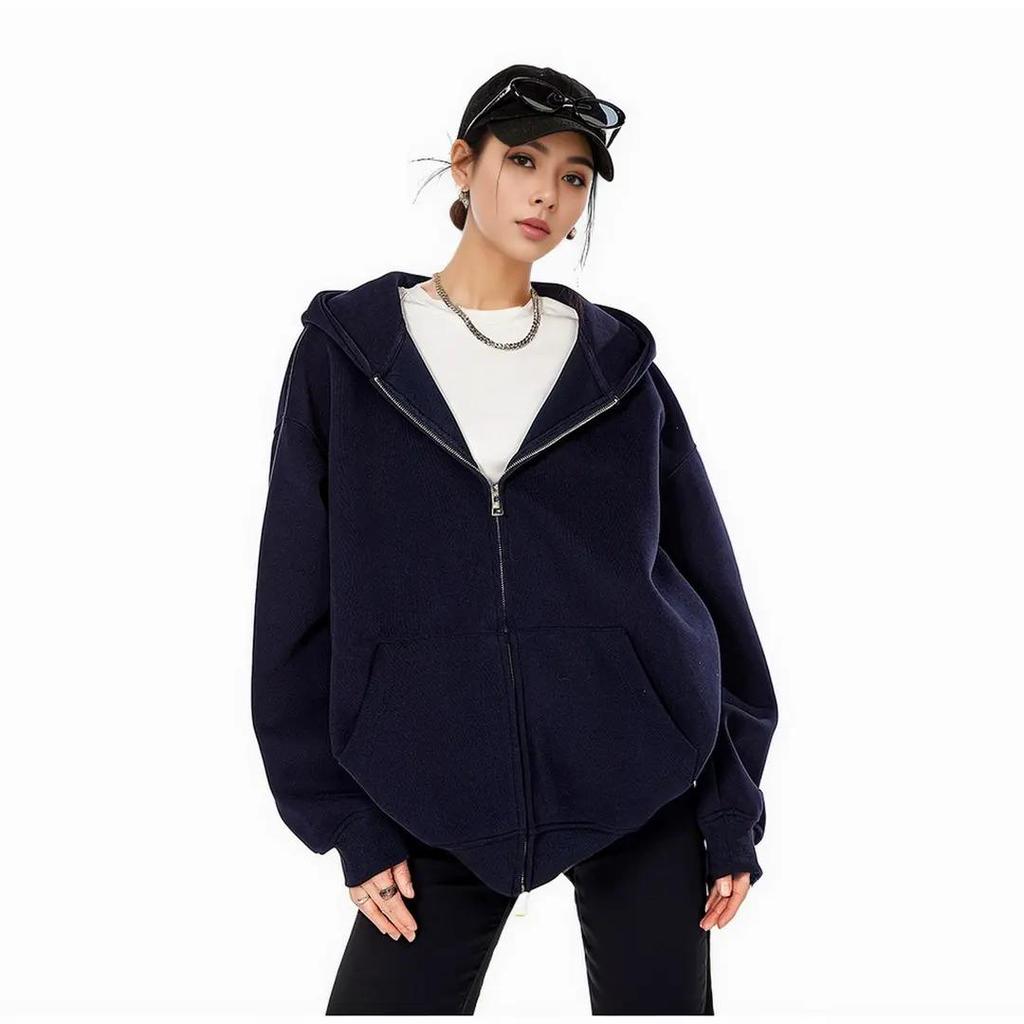 Unisex 420G Heavyweight Gray Hooded Cardigan: Trendy, Versatile Spring/Autumn Jacket for Couples