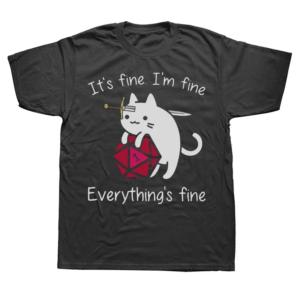 Summer Its Fine Im Fine DND Streetwear Dungeon Dragon T Shirt Tops Tees Dnd Dragon Dice Rpg TShirt Men Clothing Hombre