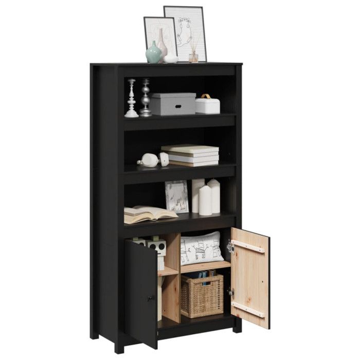 823523 vidaXL Buffet haut Noir 80x35x154 cm Bois massif de pin