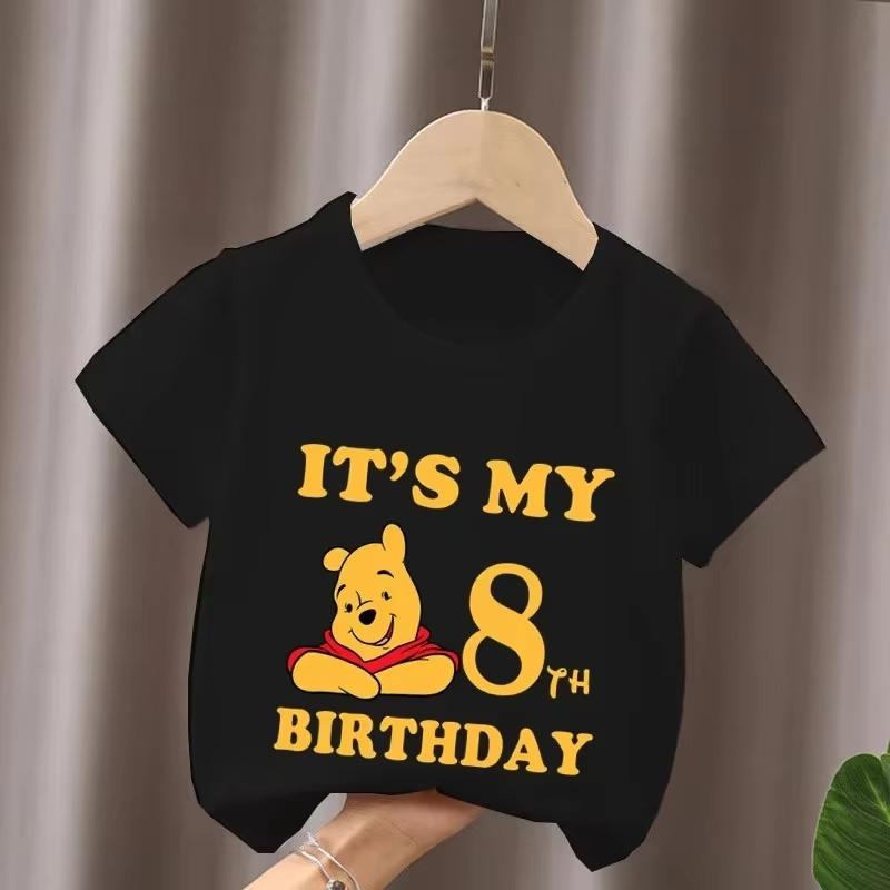 Winnie The Pooh Birthday Themed Printed Children's T-shirt Summer Pure Cotton Breathable Parent-child Outfit Short Sleeved