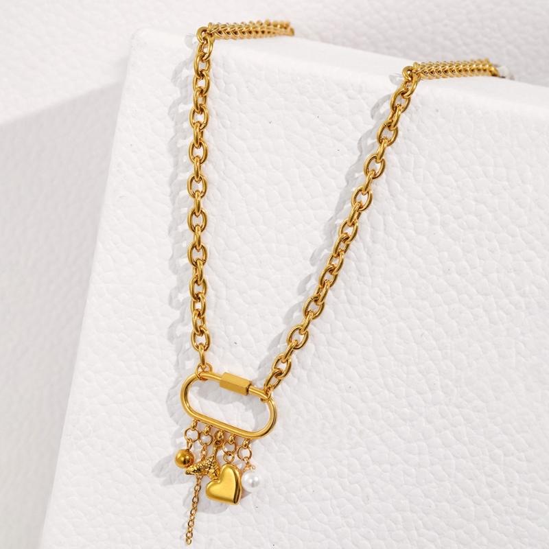 Vintage Multi Accent Pendant Necklace Adjustable Stainless Steel Chain Lightweight Versatile Jewelry For Women