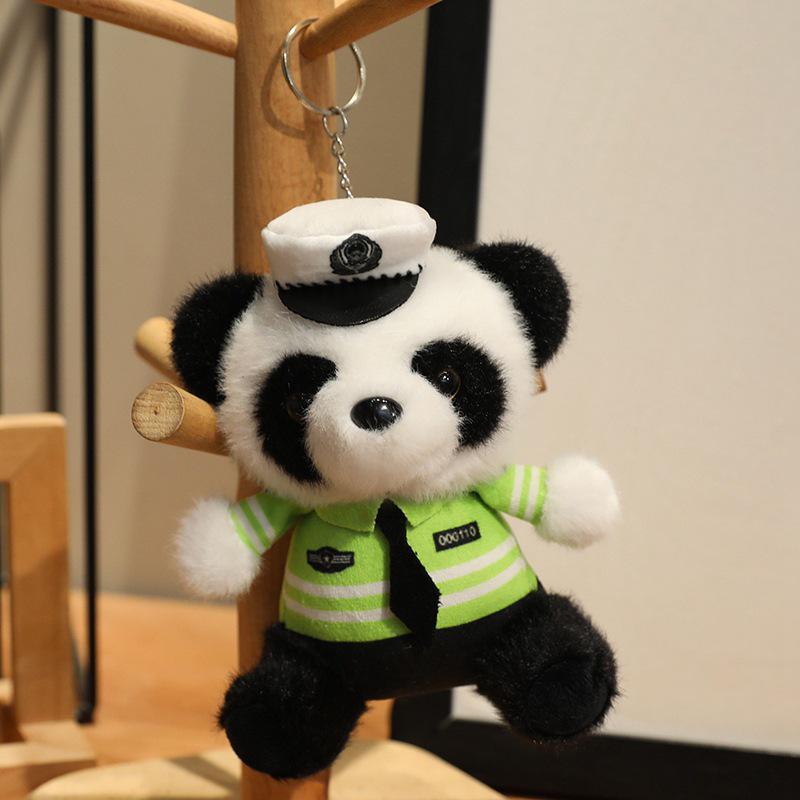 Traffic Safety Bear Plush Keychain – Cute Firefighter Panda Doll. 14cm
