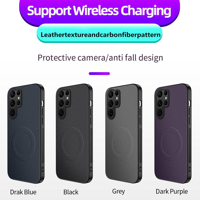 For Magsafe Magnetic Luxury Solid Color Carbon Fiber Bumper Phone Case for Samsung S26 S25Edge Ultra S23 S20 S21FE S22 S24 Plus