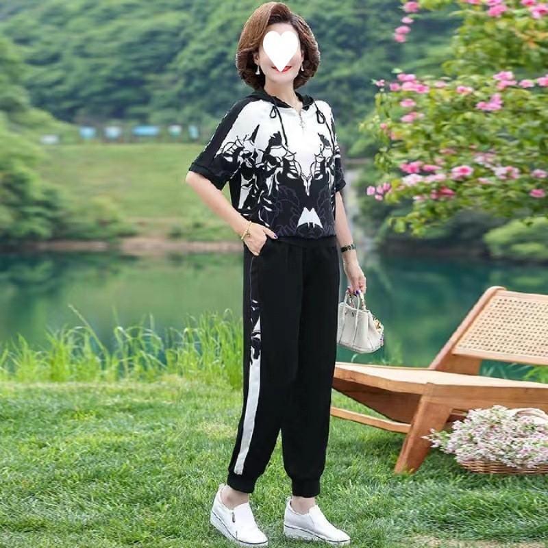 Summer Printed Sports Casual Fashion Suit for Women, Fashionable and Age-reducing Two-piece Set