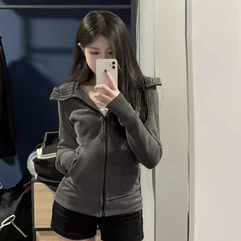 Women s Slimming Velvet Hoodie Jacket: Waist-Cinching Cropped Top, Tight-Fitting Hooded Sweatshirt, New Style 2026 for Spring/Autumn. S