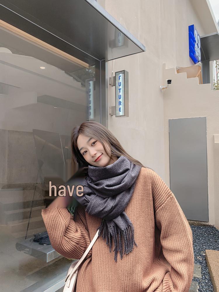 Women's Imitation Cashmere Winter Scarf - Thick Solid Color, Versatile Men's Shawl, Cashmere Wool Blend