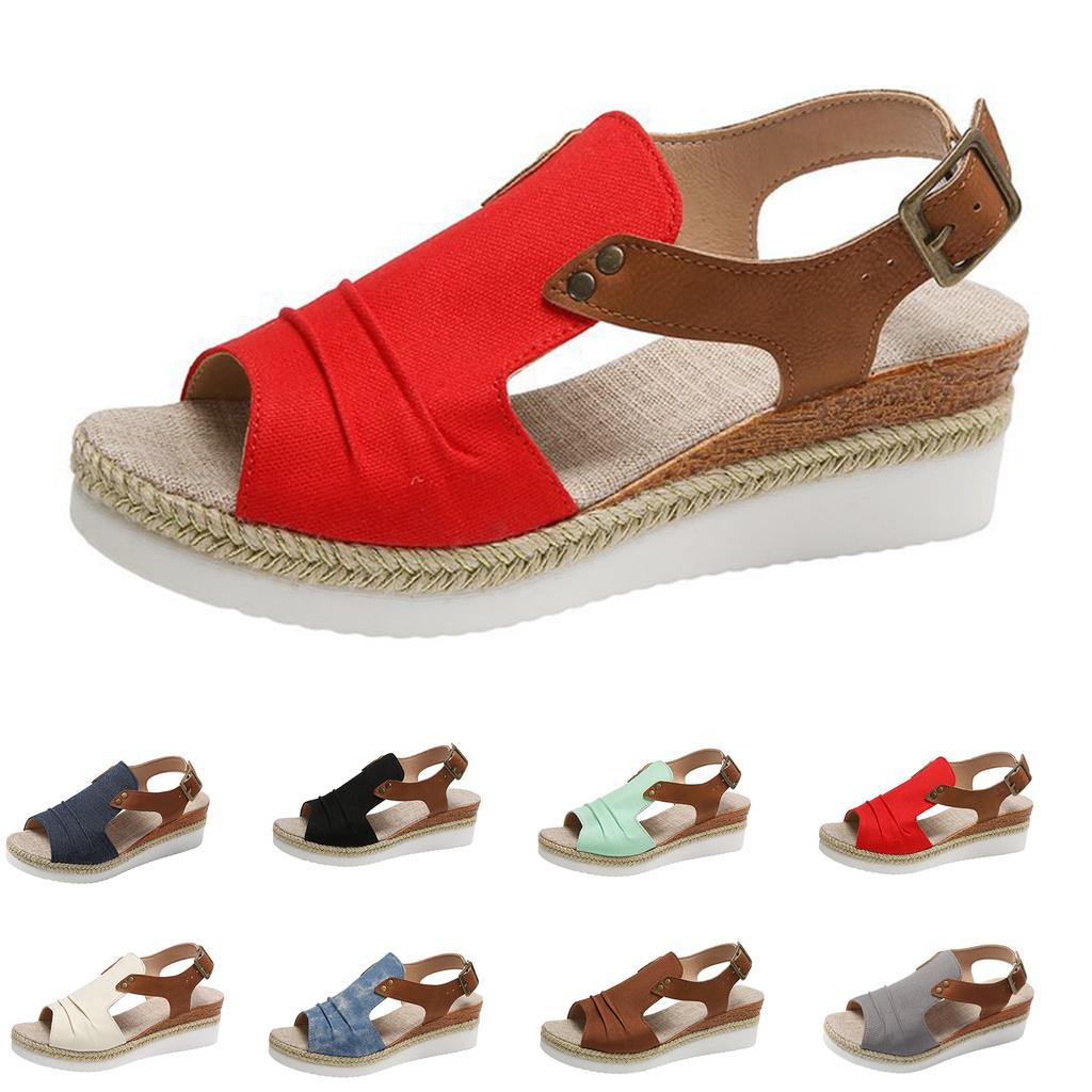 Women Wedge Sandals Open Toe Platform Shoes Lightweight Breathable Retro Style Thick Sole Summer Casual Footwear