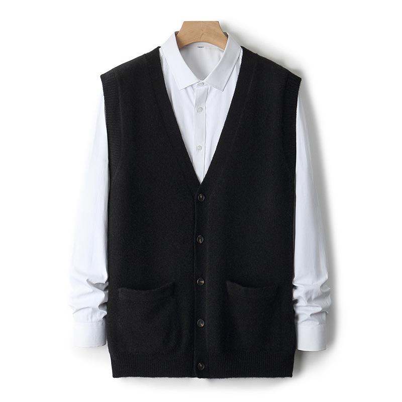 Men`s Pure Wool V-Neck Sleeveless Cardigan