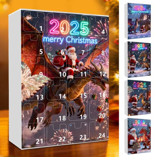 Advent Calendar Santa Claus Flying Dragon Design 24-Day Countdown Festive Family Activity Calendar Festive Atmosphere Enhancer