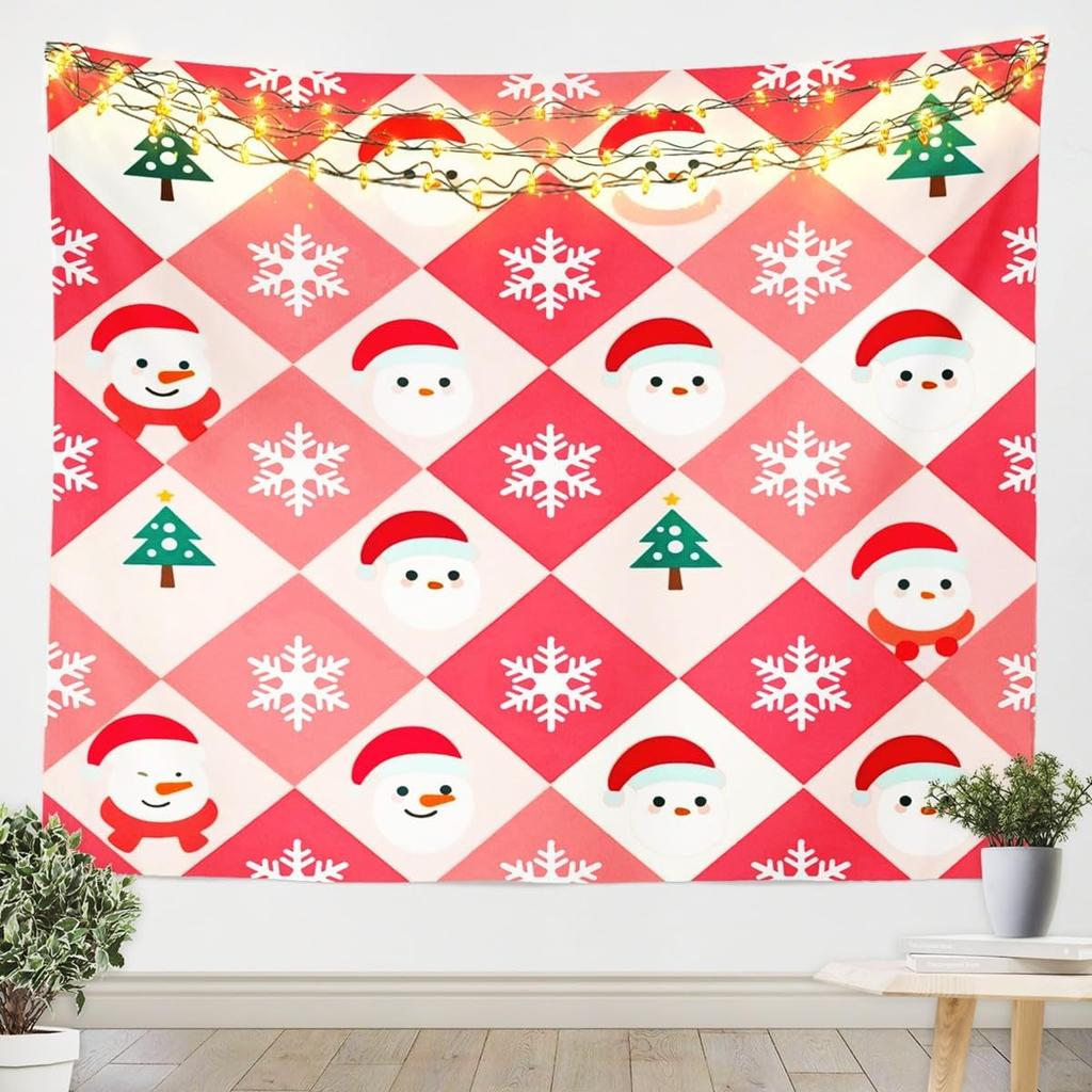 Santa Claus Tapestry XLarge Cute Xmas Wall Hanging For Boys Teens Decor Merry Christmas Pink Wall Blanket Snowflake Tree WallArt