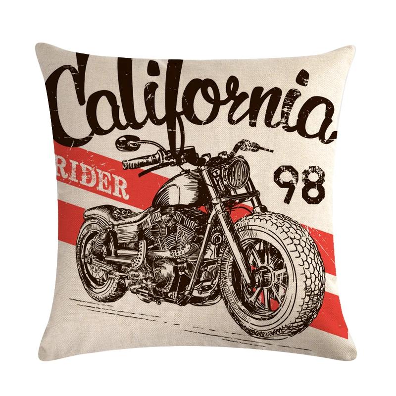 Home Decor Motorcycle Poster Art Letters   Bedroom Pillow Cover Vintage  Sofa Cushion