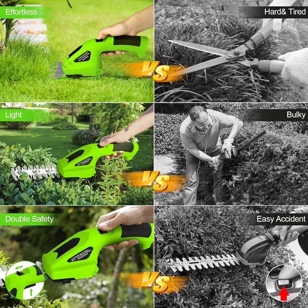 Lightweight Cordless Electric Hedge Trimmer and Grass Shear with 2000mAh Battery for Easy Outdoor Gardening