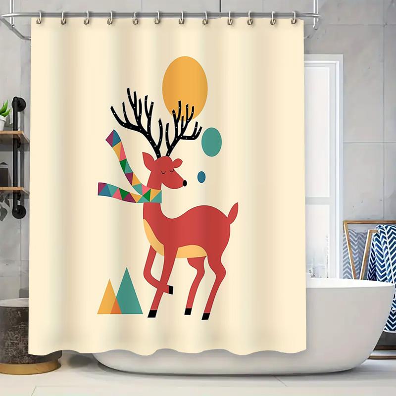 

Deer Shower Curtain Woodland Animal Pattern Forest Themed Bathroom Decor Rustic Nature Shower Curtain Set Waterproof Holiday Gif 90x180cm