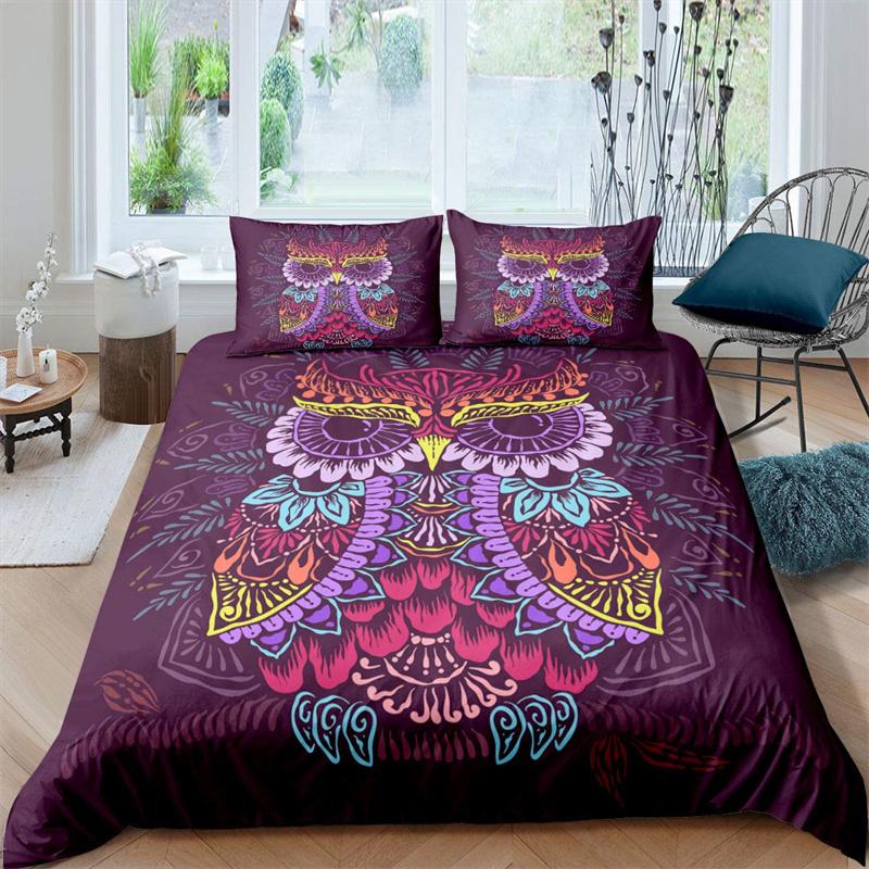 

Watercolor Owl Bed Cover Multicolor Wild Animals Comforter Cover Boho Chic Abstract Birds Bed Cover Package Single Size King Size Kids-friendly Adults EU single(135x200cm)
