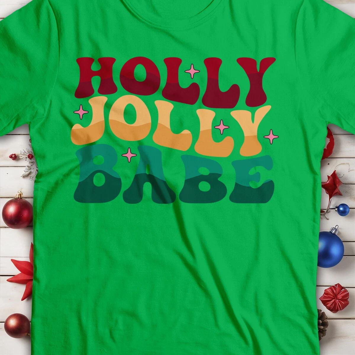 Girls Retro Holly Jolly Babe Pink Stars Christmas T-Shirt Tee for Kids #MC 120