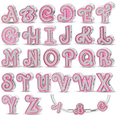 New Copper Teenage Girl Pink 26 Letters Charms Beads For 3Mm Original Bracelets Diy Jewelry Birthday Gifts
