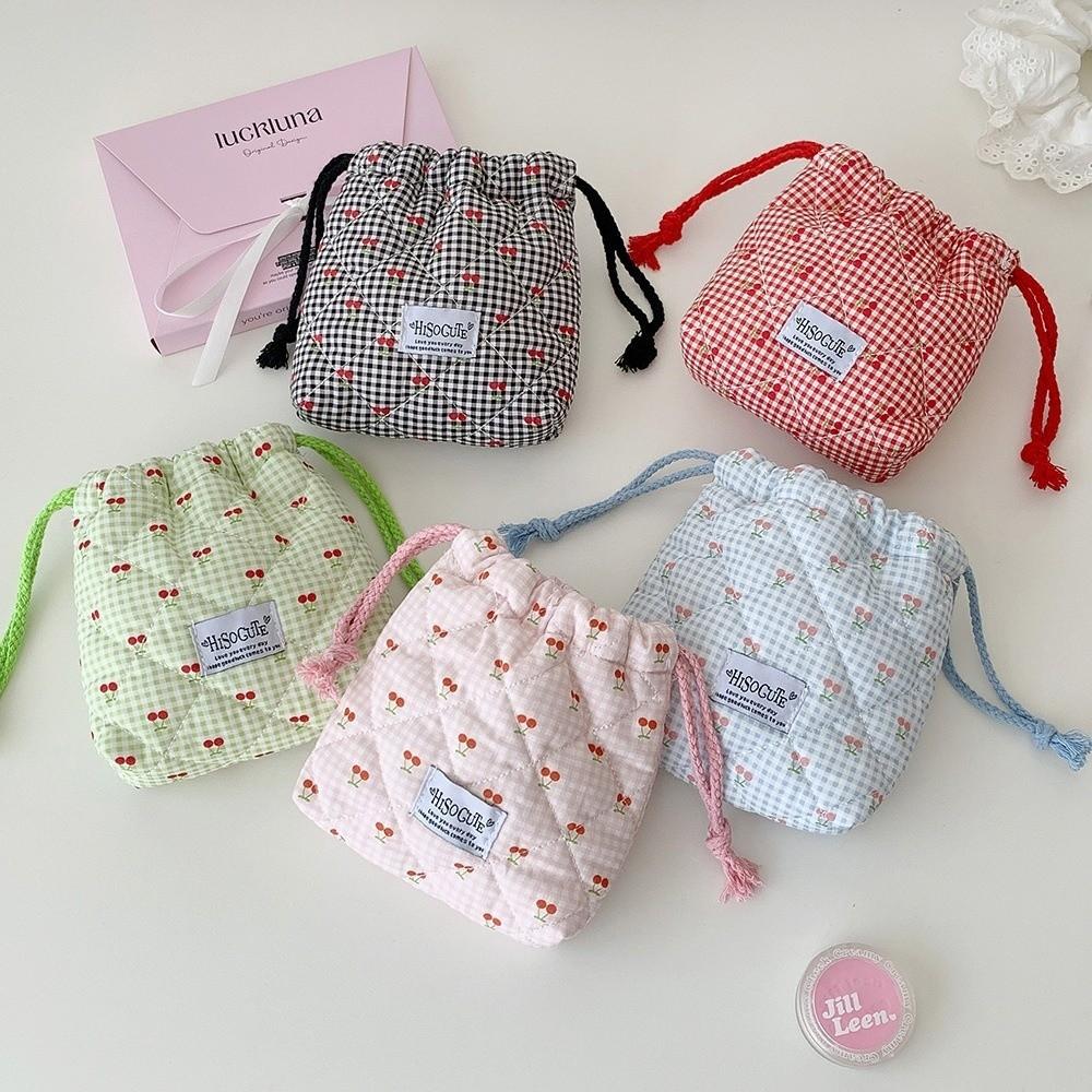 Portable Cherry Drawstring Pouch Multi-purpose Large Capacity Makeup Lipstick Storage Bag Cosmetic Bag