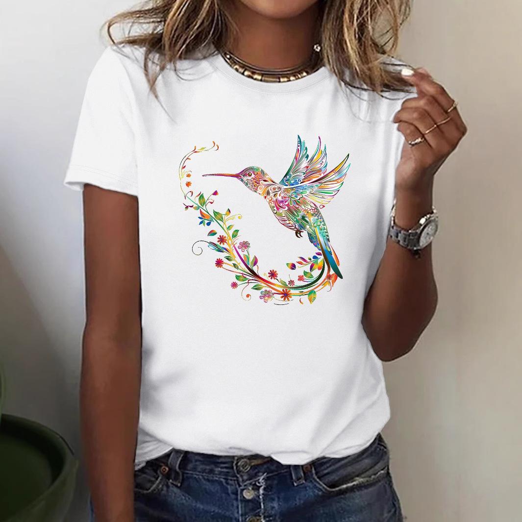 

Women s round neck short sleeved T-shirt, women s summer small animal print, 3D digital print, popular print summer top 2880 5XL