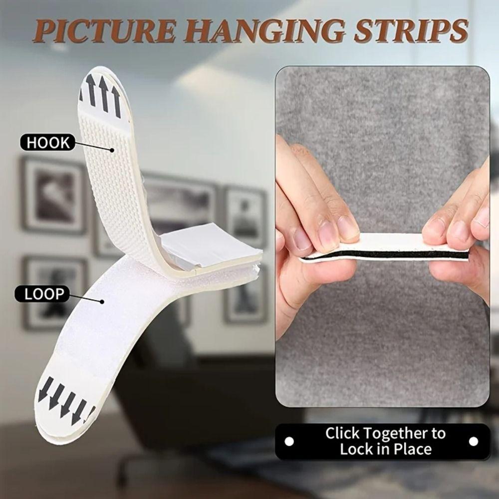 12 Pairs Punch-free Frame Tape Strips Picture Frame Wall Hook Decorate Wall Hanger