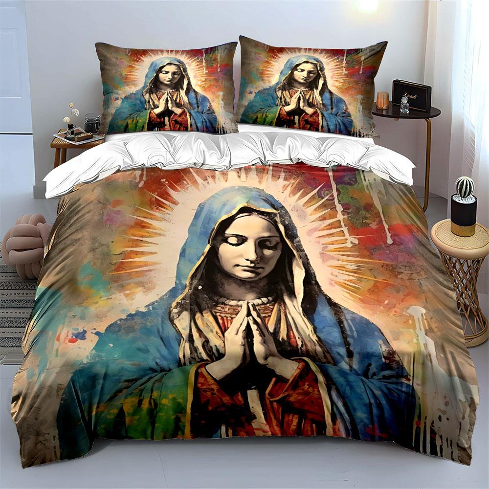 Praying Virgin Mary Artwork Bedding Duvet Cover Set Duvet Cover Pillowcases (1*Duvet Cover 2*Pillowcases, without duvet insert)