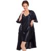 Women's Silk Satin Pajamas 2Pcs Sexy Silky Pj Robe Set with Chemise Nightgown