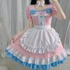Café Style Cute Lolita Maid Outfit - Pink & Blue Bow Dress for Women
