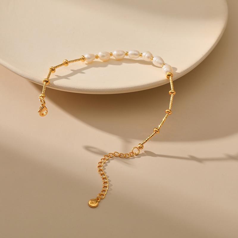 K Gold Plated Copper Natural Freshwater Pearl Elegant Women Bracelet