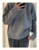 Women's European Style Color Block Wool Sweater - Raglan Sleeve, Round Neck, Thickened Cashmere, Autumn/Winter