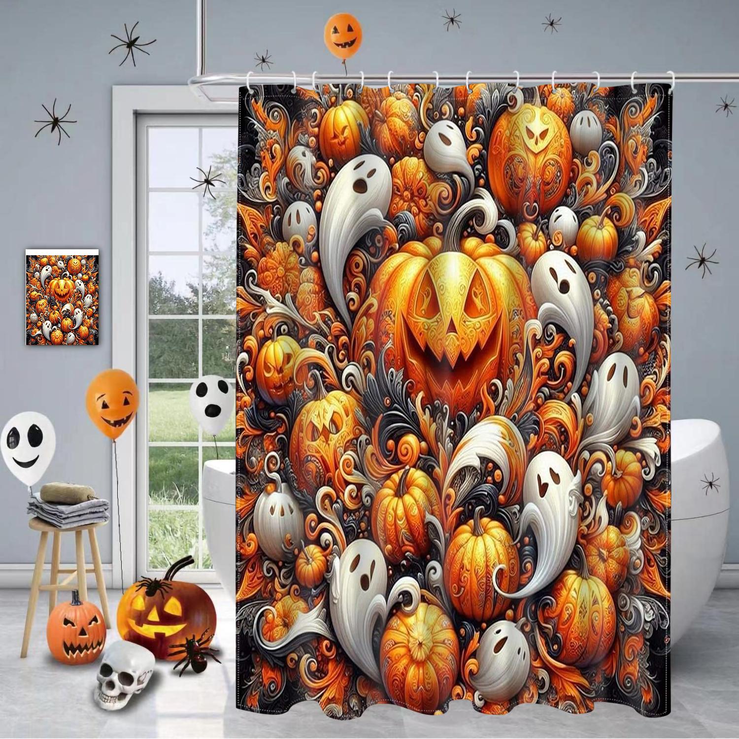 

Halloween Harvest Thanksgiving Maples Pumpkin Pattern Bathroom Shower Curtain With 12 Hooks Bathroom Decor And Accessories 180x180cm curtain