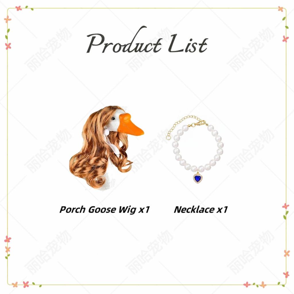 Pet Goose Wig Collar & Pearl Necklace Dress-up Set
