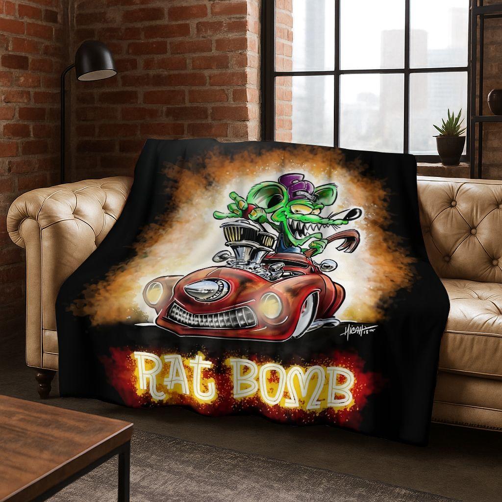 3D Buntowniczy RAT FINK Samochody Znak Kreskówkowy Koc Flanelowy, Ciepły i Przytulny Miękki Koc Rzutowy do Domu Sypialni Łóżka Sofy Pokrycie Piknikowe