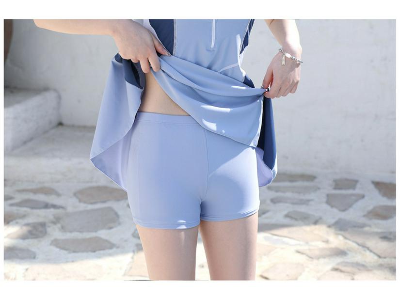 Costume da bagno a due pezzi con gonna, manica corta, cerniera e spacco, stile coreano, per donna, 2026