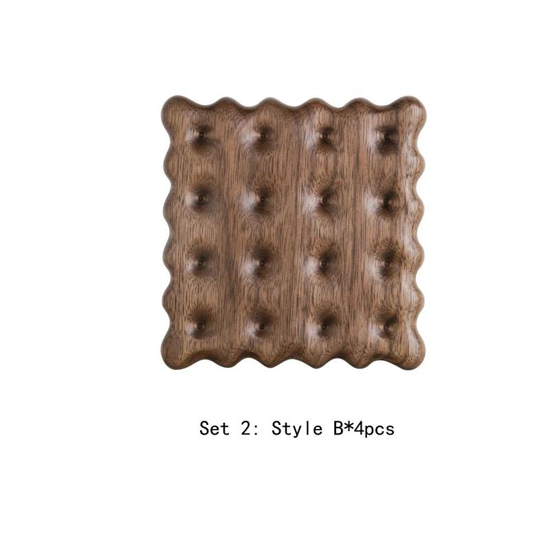 4pcs Creative Wooden Cookie Shaped Coaster Milk Cup Coffee Cup Insulated Coaster Walnut Beech Desktop Heat Pad