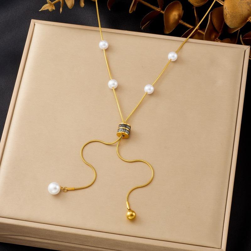Gold Plated Adjustable Pearl Y Necklace Dainty Lariat Pendant Choker Jewelry золотой