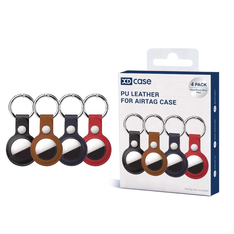 XDcase 4 шт. Защитный чехол из веганской кожи с металлическим кольцом For AirTag 2nd Gen / AirTag 1st Gen