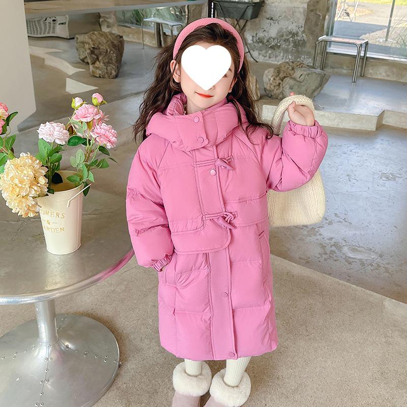 Girls' Winter 2025 Mid-Length Down Jacket - Fashionable Thickened White Duck Down Coat for Baby Girls
