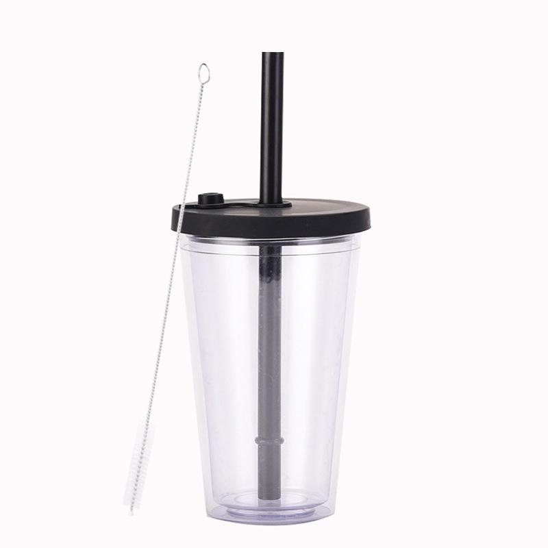 

Европейские и американские пластиковые стаканы, разноцветные стаканы для холодных напитков, двухслойные утолщенные пластиковые стаканы с соломинкой, определенно многоразовые стаканы для молочного чая 450ml