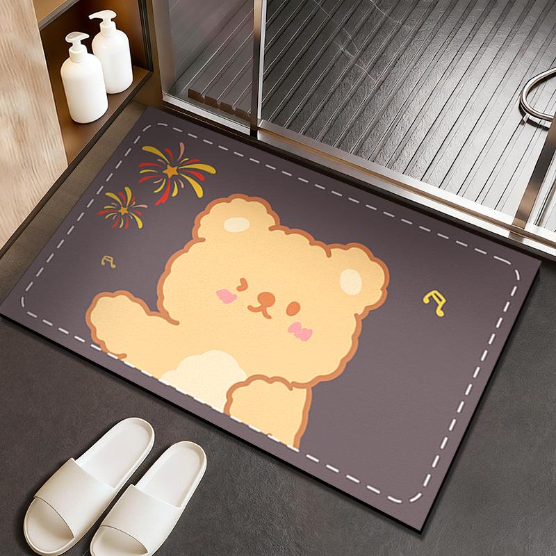 New Year Anti-Slip Red Bathroom Floor Mat - Quick-Drying, High Water Absorption