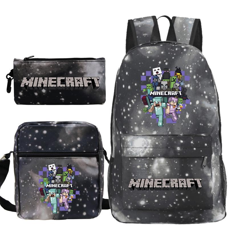 Minecraft Primary And Secondary School School Bag Children'S Backpack Backpack Shoulder Bag Pencil Case Three-Piece Set