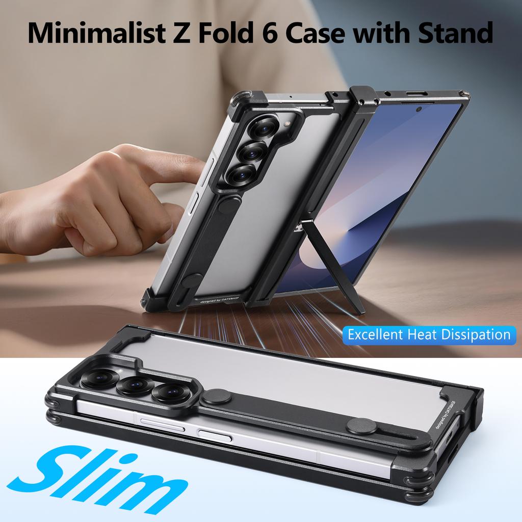Oatsbasf Metal Frameless Phone Case for Samsung Galaxy Z Fold 6 Case With Stand & Secure Grip Shockproof Protection Phone Cover