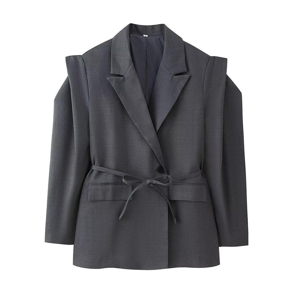European & American Style Women's Slimming Waist Belt Wide Shoulder Suit Jacket