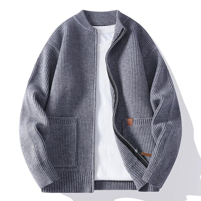 Autumn Winter Youthful Vitality Knit Sweatercoat Men Stand Collar Loose Casual Knitted Cardigan Mens Chic Casual Sweater Jackets
