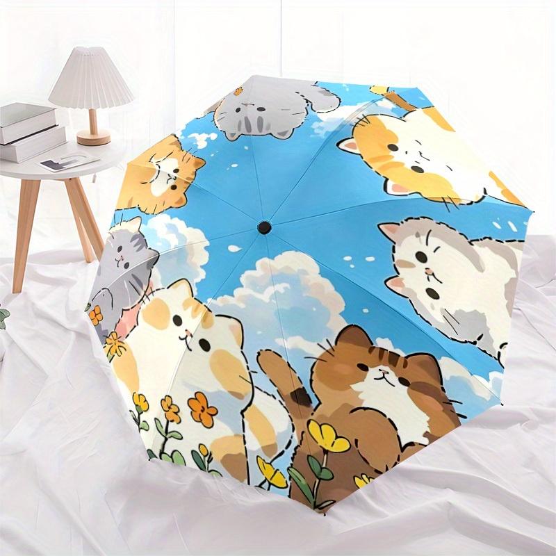 1pc Cats Circle Automatic Umbrella - Auto Open/Close Folding Umbrella with Reinforced 8-Rib Frame, 129