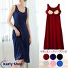 Karly Shop Sleeveless Dress with Perfect for Long Plus Navy Women's Cups, Loungewear, Length, Sizes, Spring/Summer, Rr77, 5L,