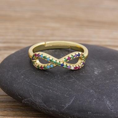 

Nidin Fashion 12 Styles Multi-layer Wide Rainbow Crystal Rings for Women Adjustable Copper CZ Opening Geometric Ring Jewelry