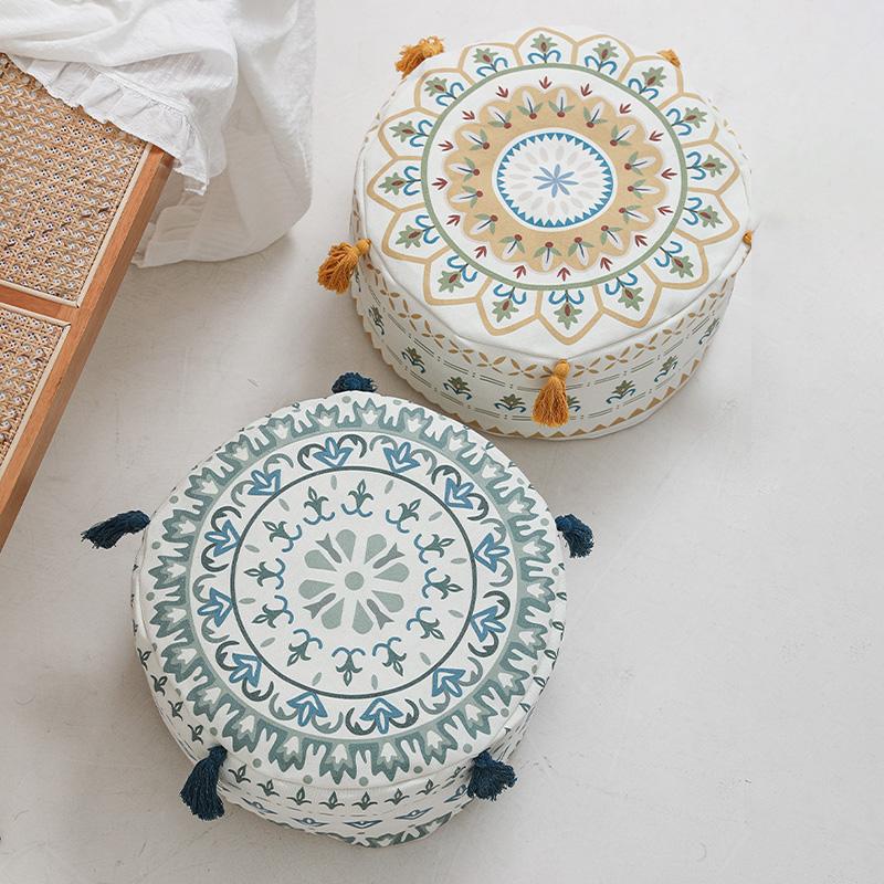 Nordic Boho Unstuffed Ottoman Cover Round Pouf Seat Cushion Tatami Floor Sitting Pier Foot Stool Cover Balcony Living Room Decor